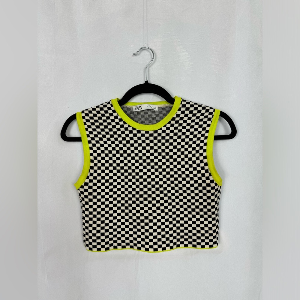 Zara neon checkered knit crop top
